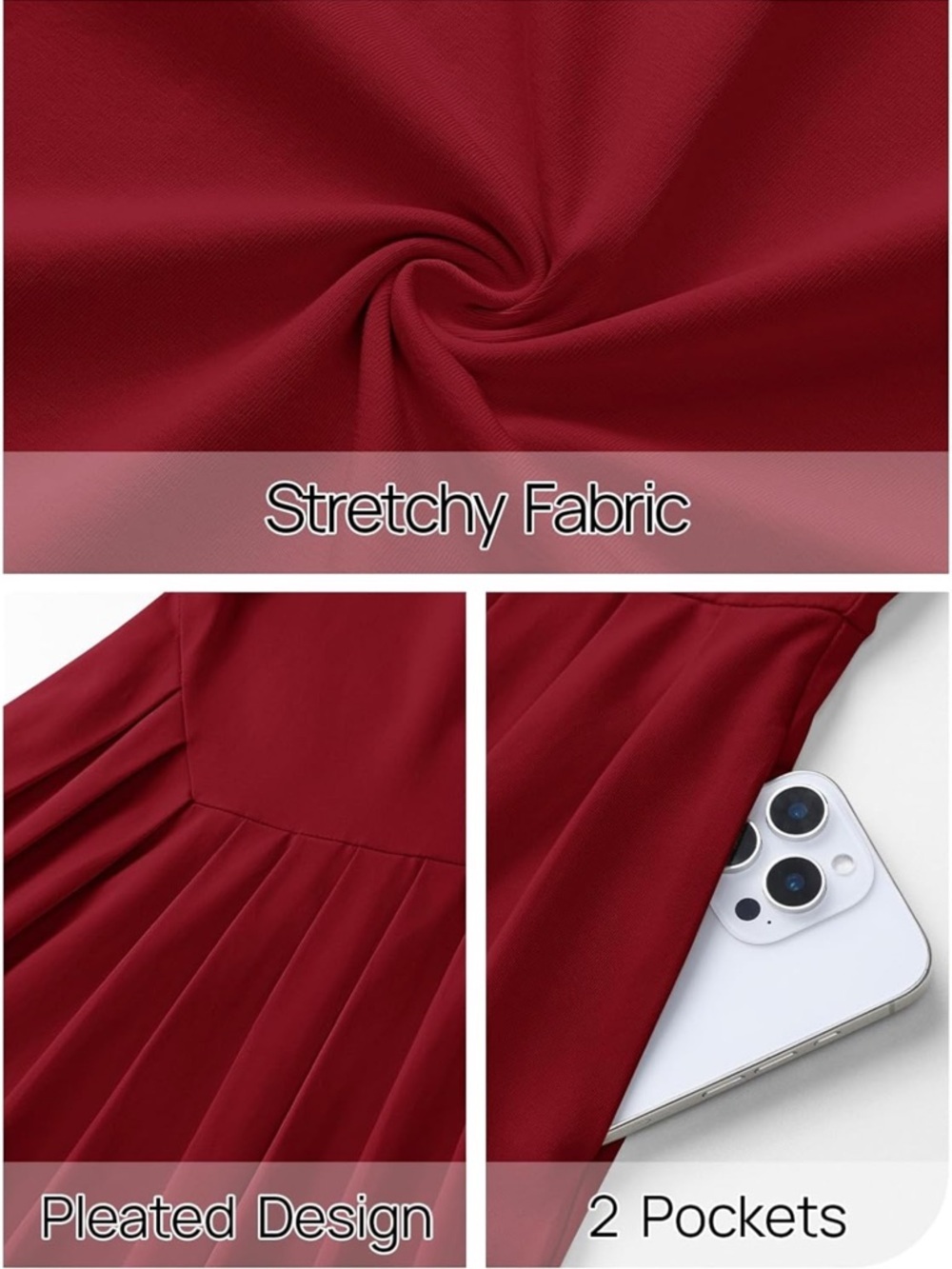 Elegant Burgundy Long Sleeve Pleated Maxi Dress 005 - Picture 5 of 7
